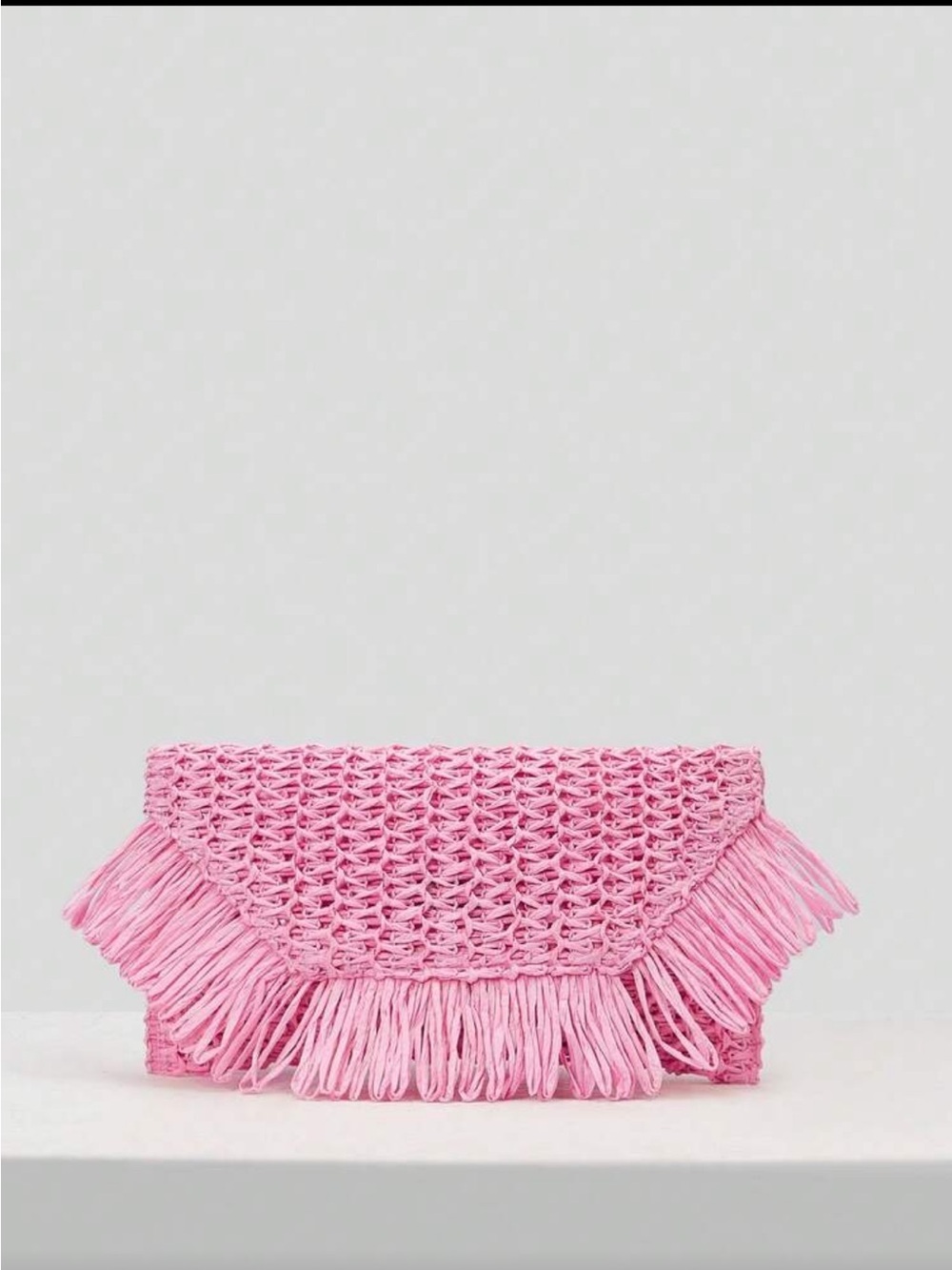 Baby Pink Crochet Fringe Clutch - Picture 2 of 8